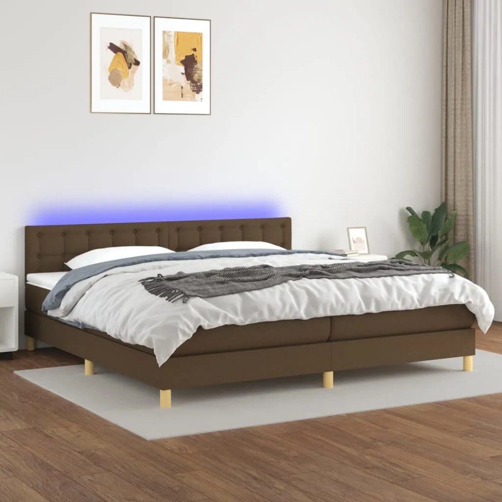 vidaXL Κρεβάτι Boxspring με Στρώμα & LED Σκ.Καφέ 200x200 εκ Υφασμάτινο