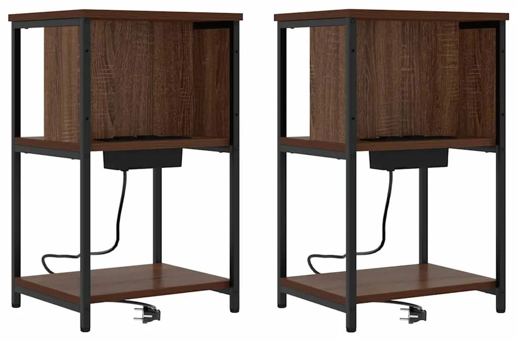 vidaXL Κομοδίνο 2 pcs Καφέ δρυς 38 x 31 x 61 εκ Επεξεργασμένο ξύλο