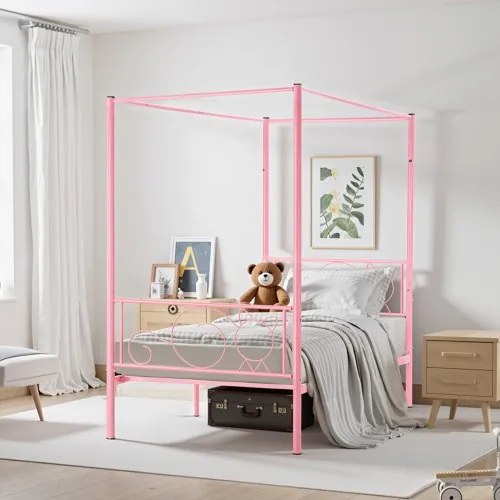 VEVOR Twin Size Canopy Bed Frame Metal Canopy Bed with Headboard &amp; Four Posters