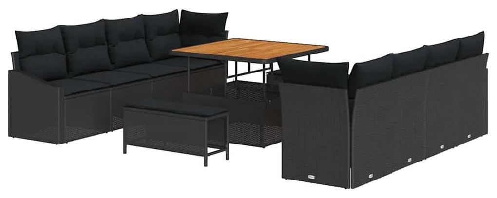 vidaXL Σετ Καναπέ Κήπου με μαξιλάρι 11 pcs Μαύρο 100 x 100 x 71 cm