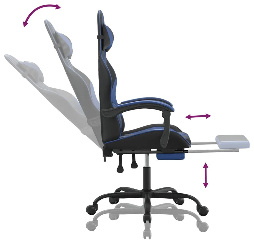 vidaXL Καρέκλα Gaming Μασάζ Υποπόδιο Μαύρο/μπλε από Συνθετικό Δέρμα