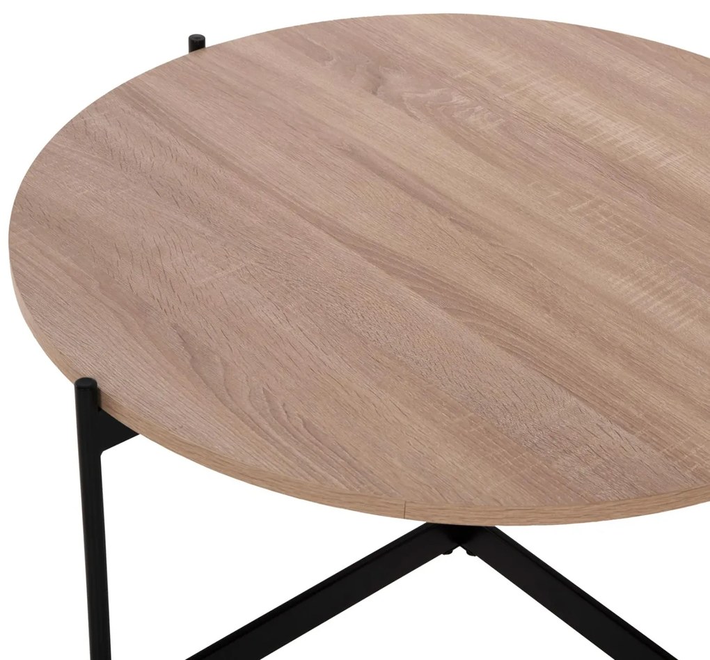 Τραπεζάκι σαλονιού C9588.03 MDF Σονάμα και Μαύρη Μεταλλική Βάση Φ80x45Υεκ. 80x80x45 εκ.
