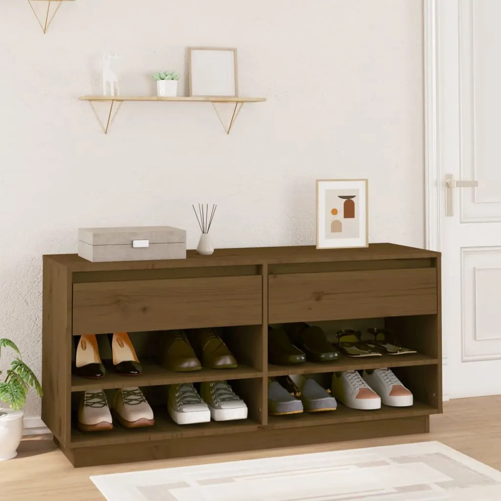 vidaXL Παπουτσοθήκη Μελί 110x34x52 εκ. από Μασίφ Ξύλο Πεύκου
