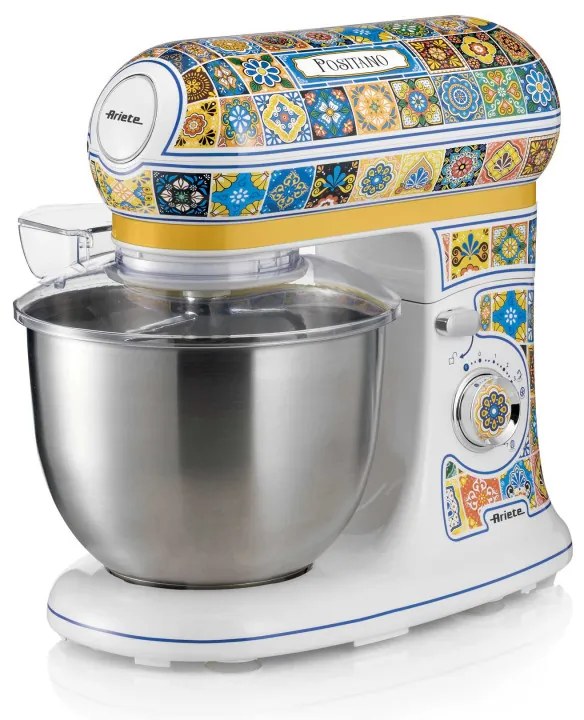 Πλανητικό μίξερ Ariete Positano 1588/0P, 2400W, 5,5 l, 7 ταχύτητες, Pulse, ρετρό σχεδιασμός, Αξεσουάρ, Λευκό/Κίτρινο