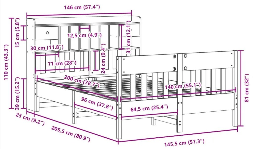 Σκελετός Κρεβατιού Χωρίς Στρώμα Καφέ 140x200 Μασίφ Ξύλο Πεύκου - Καφέ