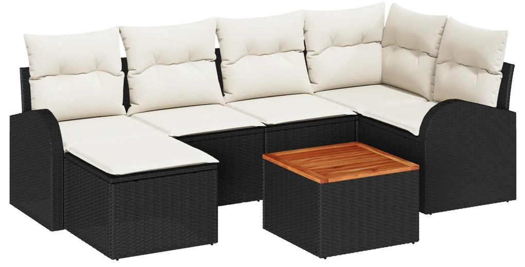 vidaXL Σετ Σαλονιού Κήπου 7 pcs Μαύρος, λευκός Μεγάλο Πολυράτανα, Ξύλο
