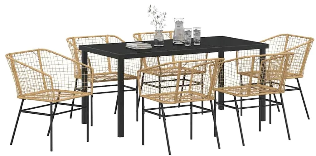 vidaXL Σέτ φαγητού για κήπο 7 pcs Καφέ συνθετικό ρατάν