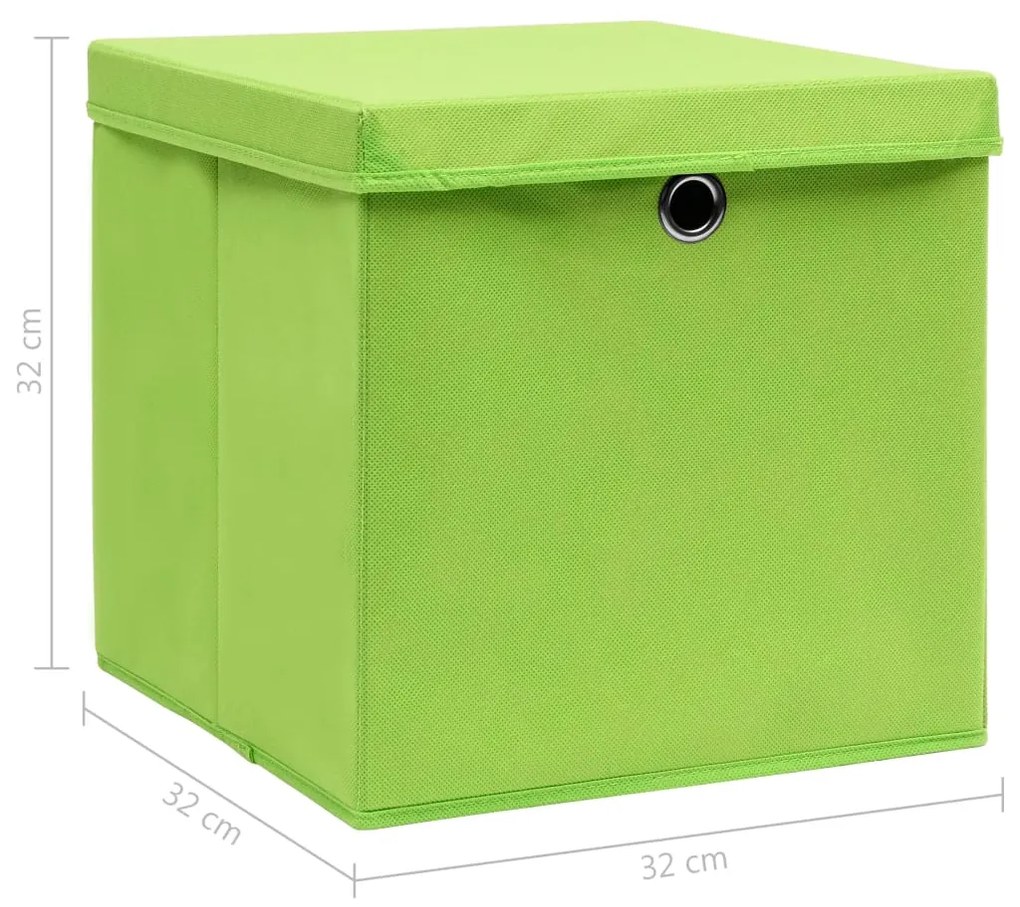 vidaXL Κουτιά Αποθήκευσης με Καπάκια 4 τεμ Πράσινα 32x32x32εκ Ύφασμα