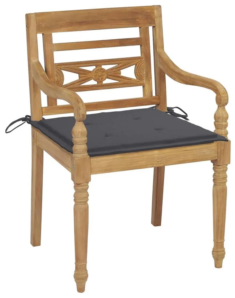 Καρέκλες Batavia 6 τεμ. από Μασίφ Ξύλο Teak με Μαξιλάρια - Ανθρακί