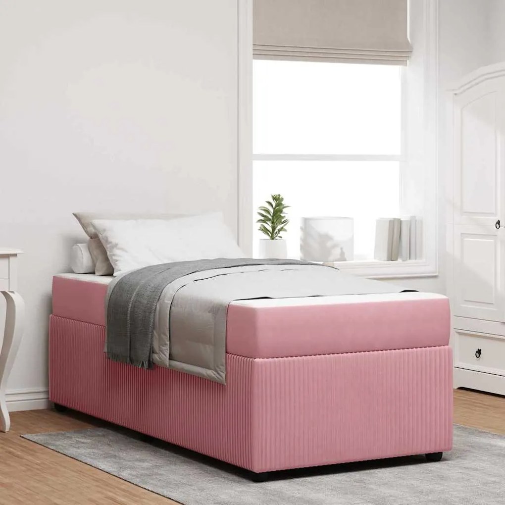 vidaXL Σκελετός κρεβατιού με στρώμα Άλλο Ροζ 90 x 200 cm Βελούδο