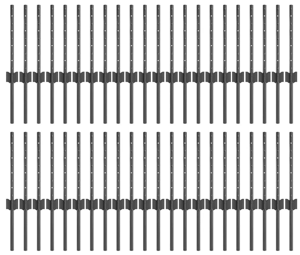 vidaXL Ασημένιοι Πόλοι Φράχτη 44 pcs Γκρι Χάλυβας με επίστρωση πούδρας