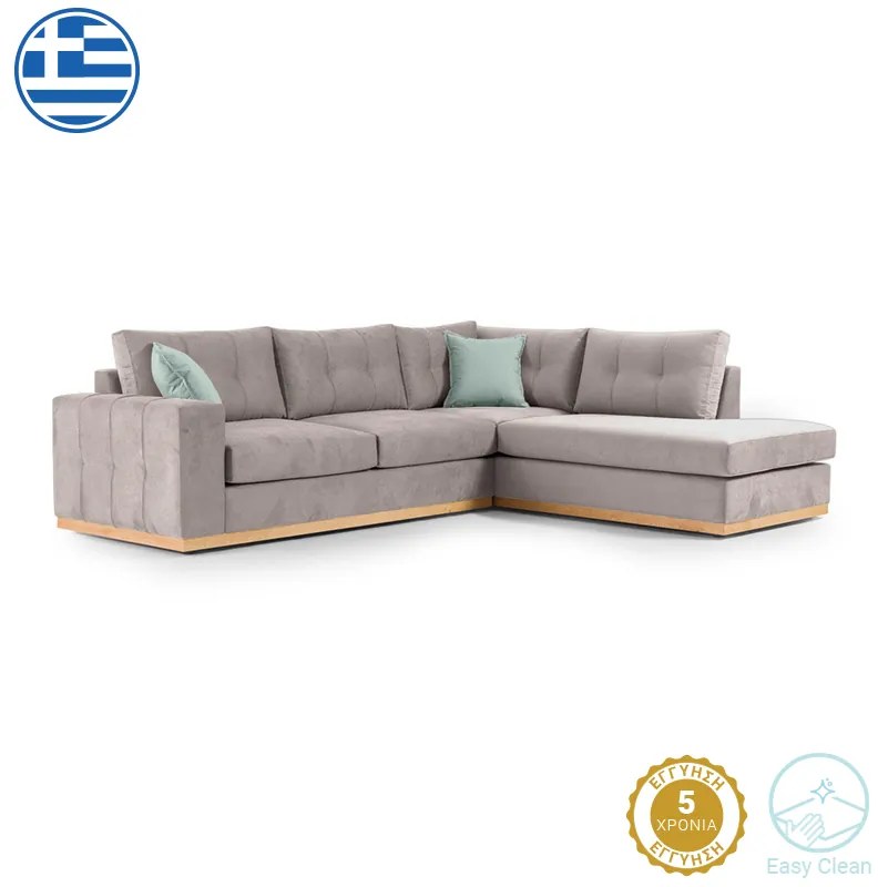 Γωνιακός καναπές αριστερή γωνία Boston pakoworld ύφασμα elephant-ciel 280x225x90εκ