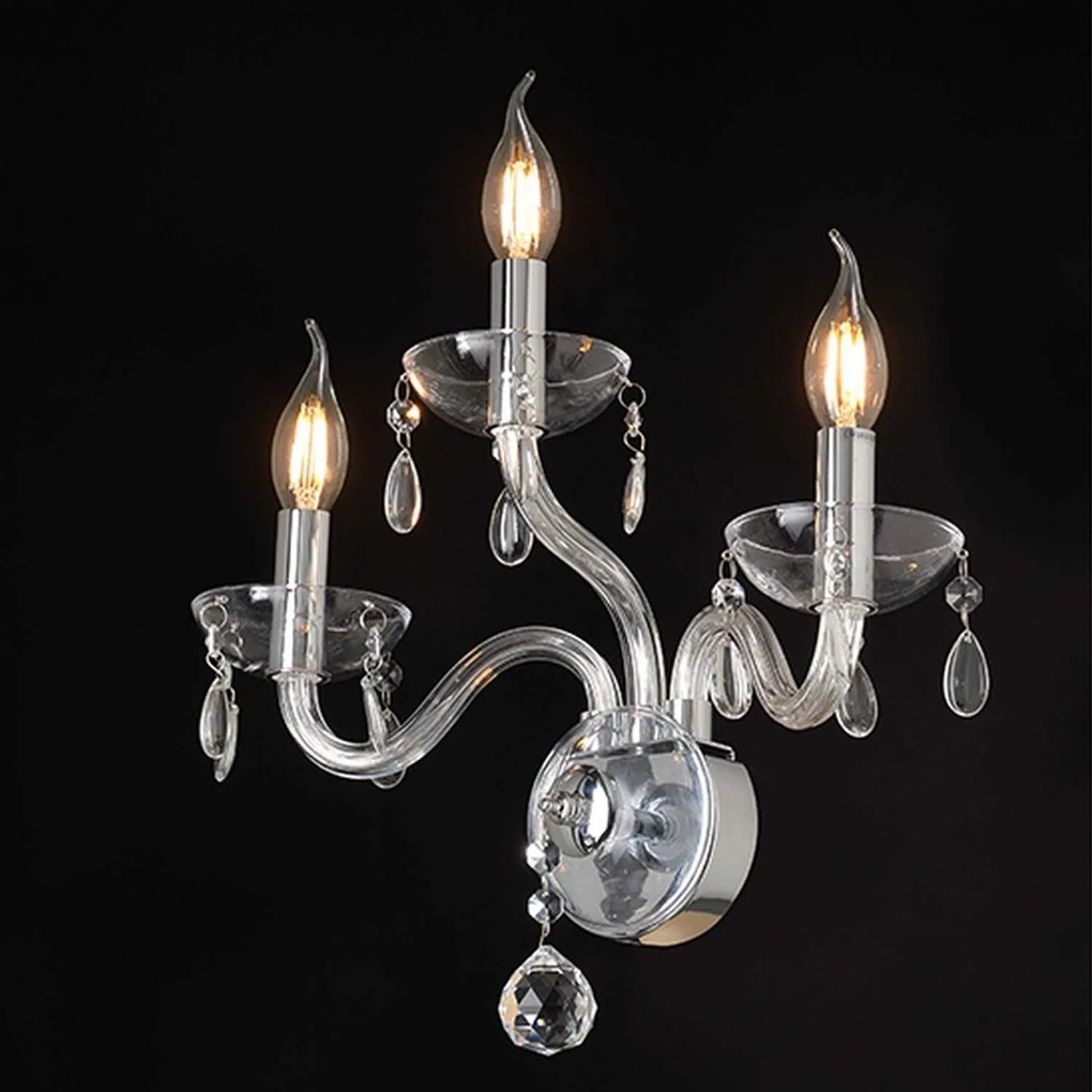 Φωτιστικό Τοίχου Τρίφωτο BLK82043WCC Clear Crystal, Metal