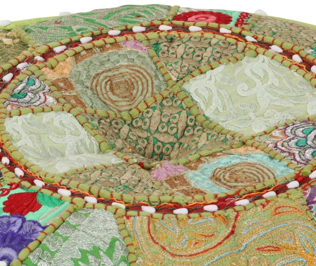 Πουφ Patchwork Στρογγυλό Χειροποίητο Πράσινο 40x20 εκ. Βαμβάκι - Πράσινο