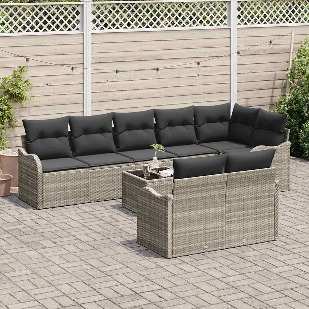 vidaXL Σετ Καναπέ Κήπου με μαξιλάρι 9 pcs Ανοιχτό γκρι Πολυ ράταν