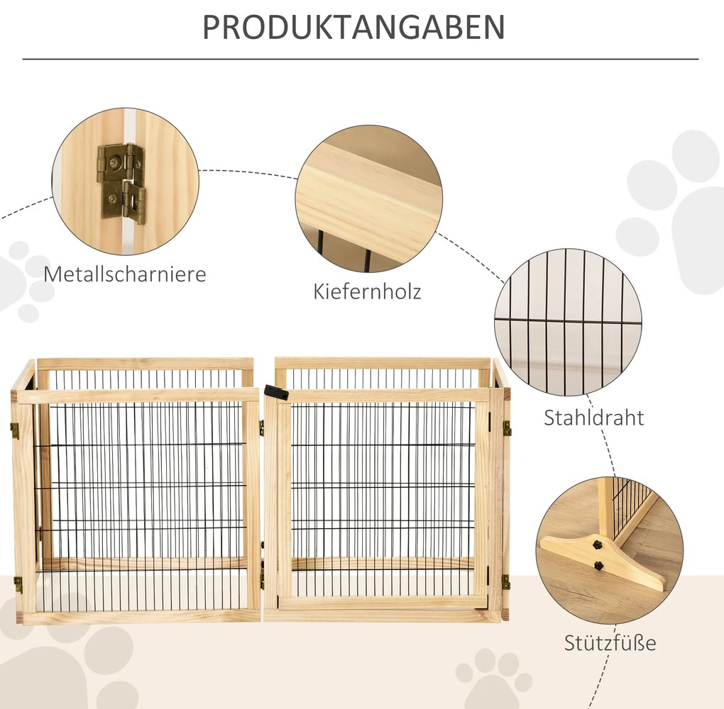 Περίφραγμα ασφαλείας για κατοικίδια, για σκύλους, ξύλο πεύκου, αναδιπλούμενο, 432 x 36 x 70 cm, Φυσικό