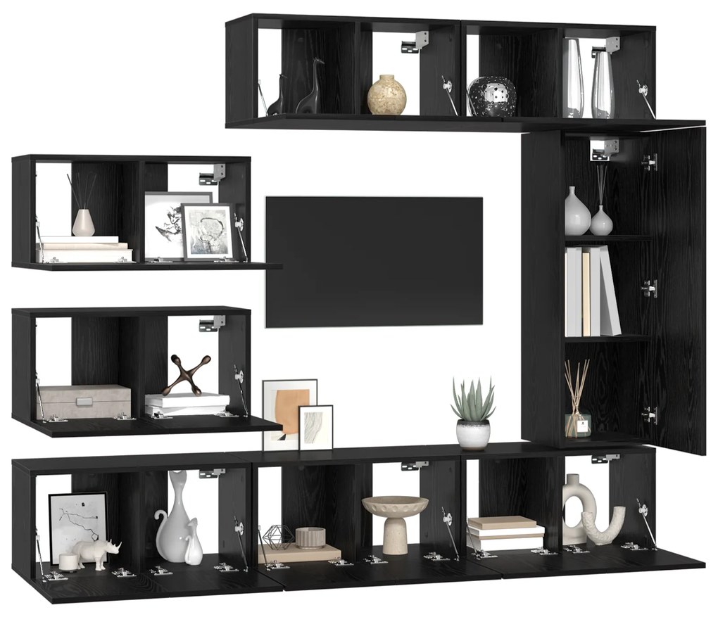 vidaXL Σετ Καθισμάτων Τηλεόρασης 8 pcs Μαύρη Δρυς 30.5 x 30 x 90 cm