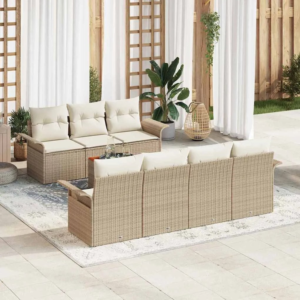 vidaXL Σετ Καναπέ Κήπου με μαξιλάρι 8 pcs Μπεζ, Κρέμα 55 x 55 x 37 εκ