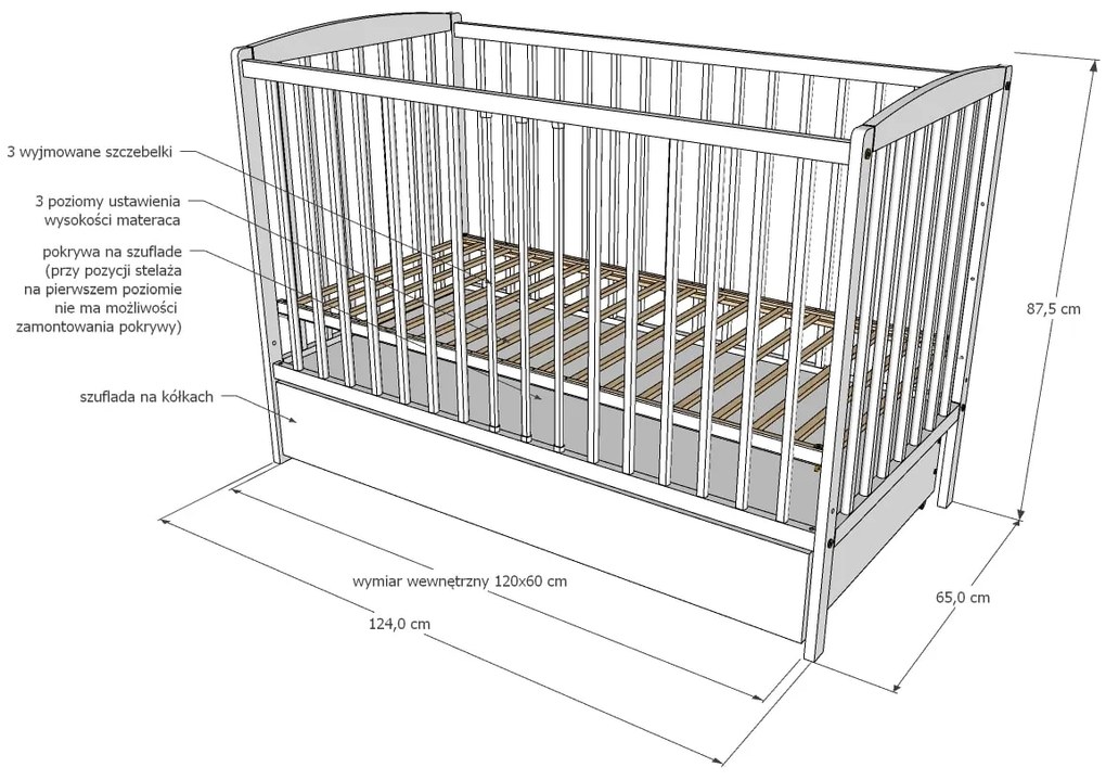 Βρεφικό Κρεβάτι Basic Grey με Στρώμα 60x120cm  BC10099B BabyCute