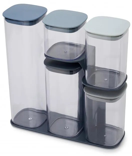 Σετ δοχεία αποθήκευσης Joseph Joseph Podium 81106, 5 τμχ, BPA Free, Γυαλί, Βάση, Μπλε