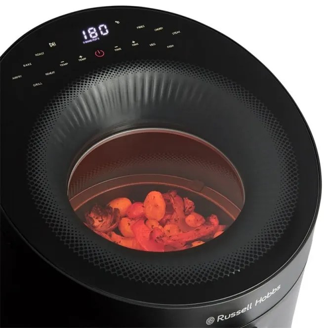 Russell Hobbs SatisFry Πανοραμική φριτέζα ζεστού αέρα 27420-56, 1650W, 5,5 l, 10 προγράμματα, ψηφιακή οθόνη LED, θερμοστάτης, χρονοδιακόπτης, Μαύρο