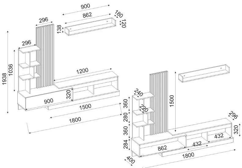 Σύνθεση τηλεόρασης Vermont Megapap χρώμα λευκό - sepet oak 180x40x193,8εκ.