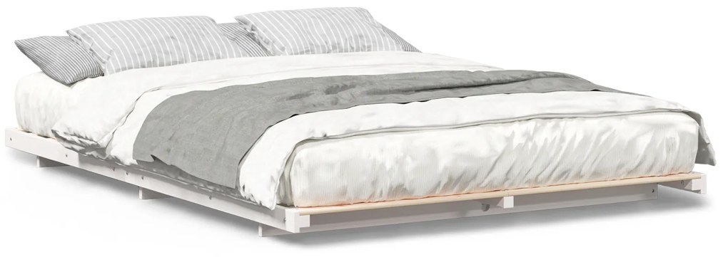 vidaXL Κρεβάτι δαπέδου Λευκό 140 x 200 cm Μασίφ ξύλο πεύκου