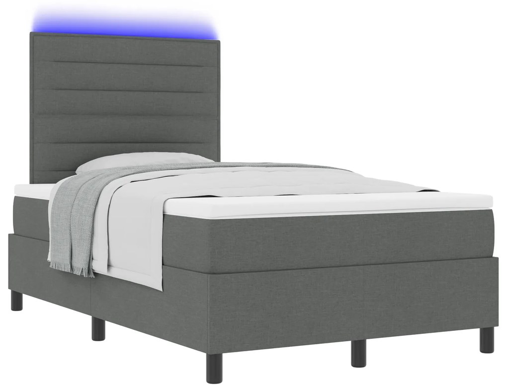 vidaXL Κρεβάτι με Βάση Άνοιγμα με Στρώμα & LED Σκούρο Γκρι 120x190 εκ Υφάσματος