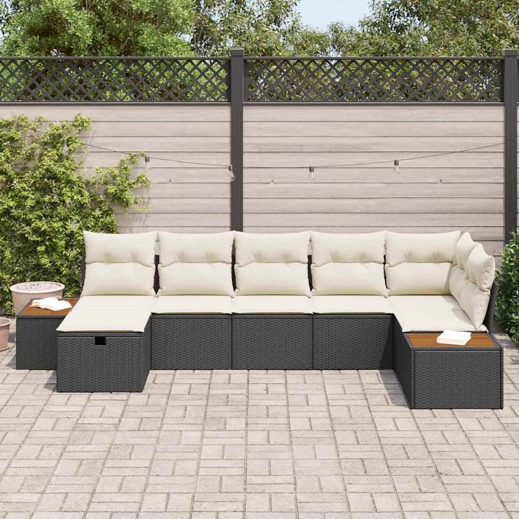 vidaXL Σετ Καναπέ Κήπου με μαξιλάρι 7 pcs Μαύρο Πολυ ράταν