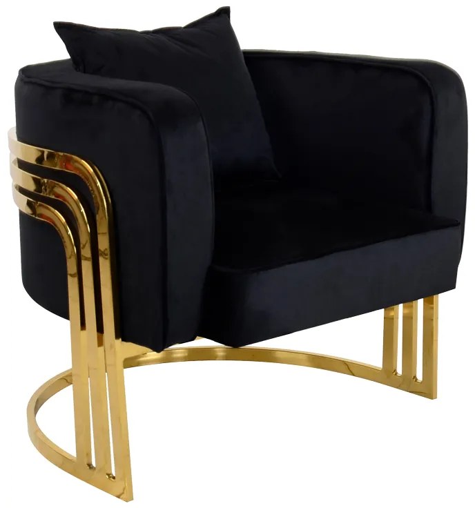 Πολυθρόνα Roblu pakoworld χρυσό μέταλλο και βελούδο σε μαύρη απόχρωση 72x77.4x70εκ