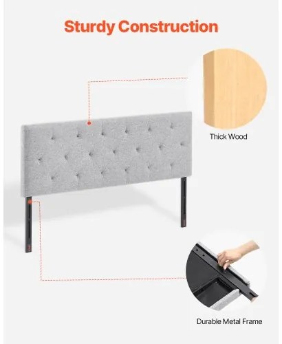 VEVOR Headboard for Full Size Bed with Adjustable Height Sponge &amp; Fabric Grey