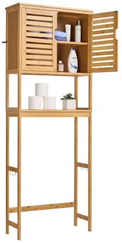 VEVOR Bamboo Over The Toilet Storage Cabinet with Adjustable Shelf 68.9&quot; H