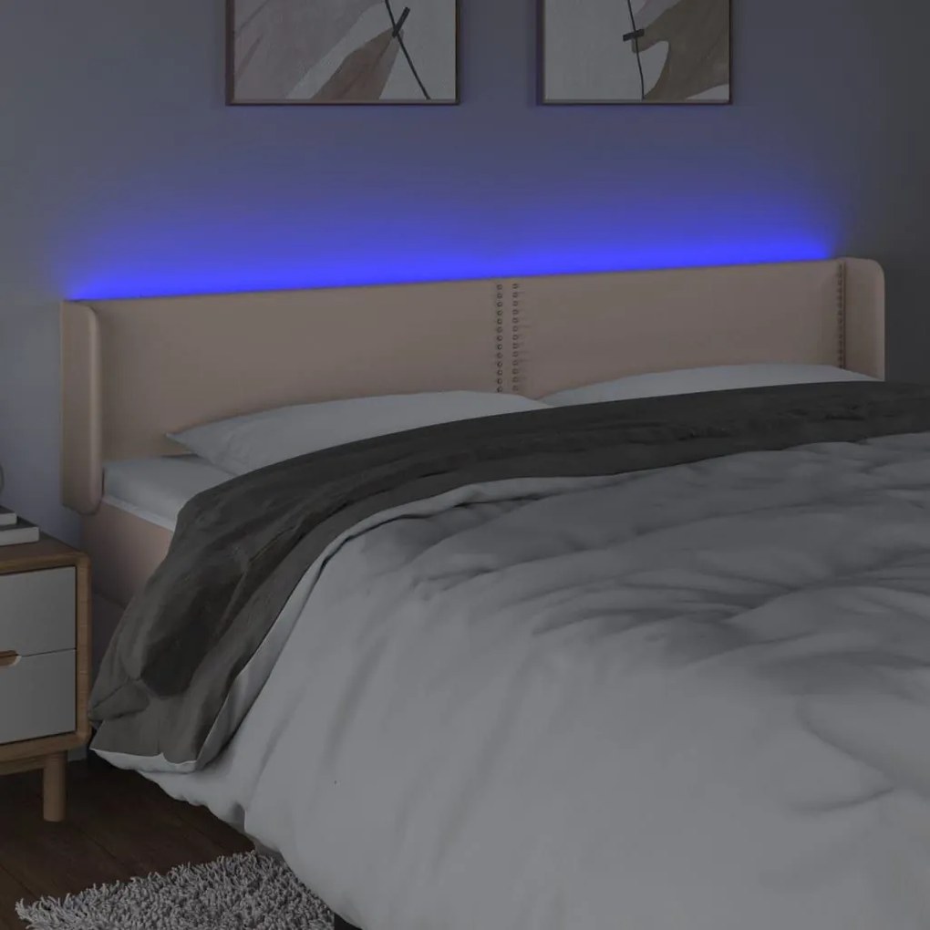 Κεφαλάρι Κρεβατιού LED Καπουτσίνο 183x16x78/88εκ. Συνθετ. Δέρμα - Καφέ