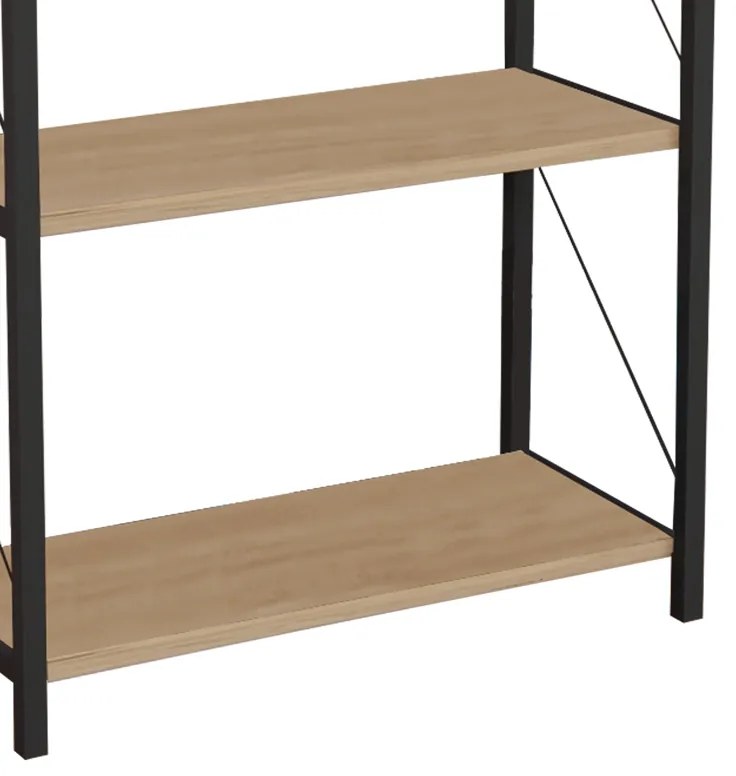 Βιβλιοθήκη Jackrey pakoworld oak μελαμίνης-μαύρο μέταλλο 60x30x114εκ