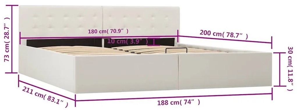 Πλαίσιο Κρεβατιού με Αποθηκ. Χώρο Λευκό 180x200 εκ. Συνθ. Δέρμα - Λευκό