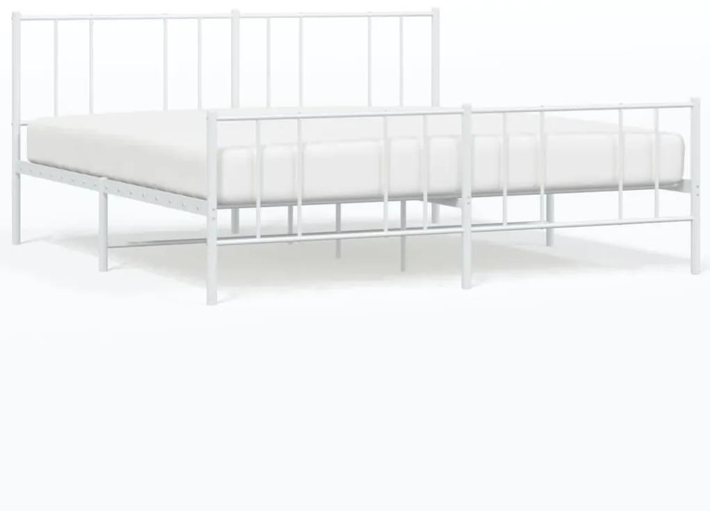 Πλαίσιο Κρεβατιού με Κεφαλάρι&amp;Ποδαρικό Λευκό 200x200εκ. Μέταλλο - Λευκό