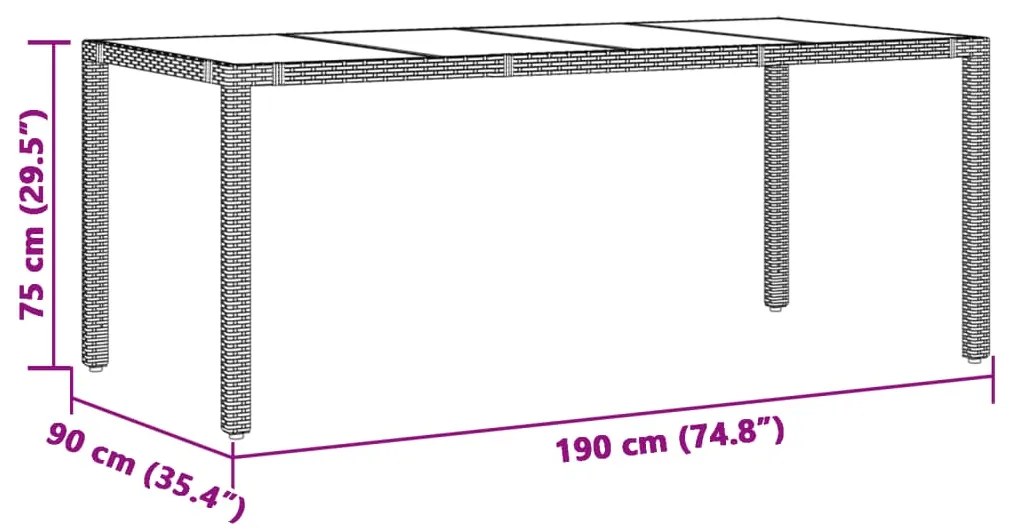 Τραπέζι Κήπου με Γυάλινη Επιφάνεια Καφέ 190x90x75 εκ Ρατάν - Καφέ