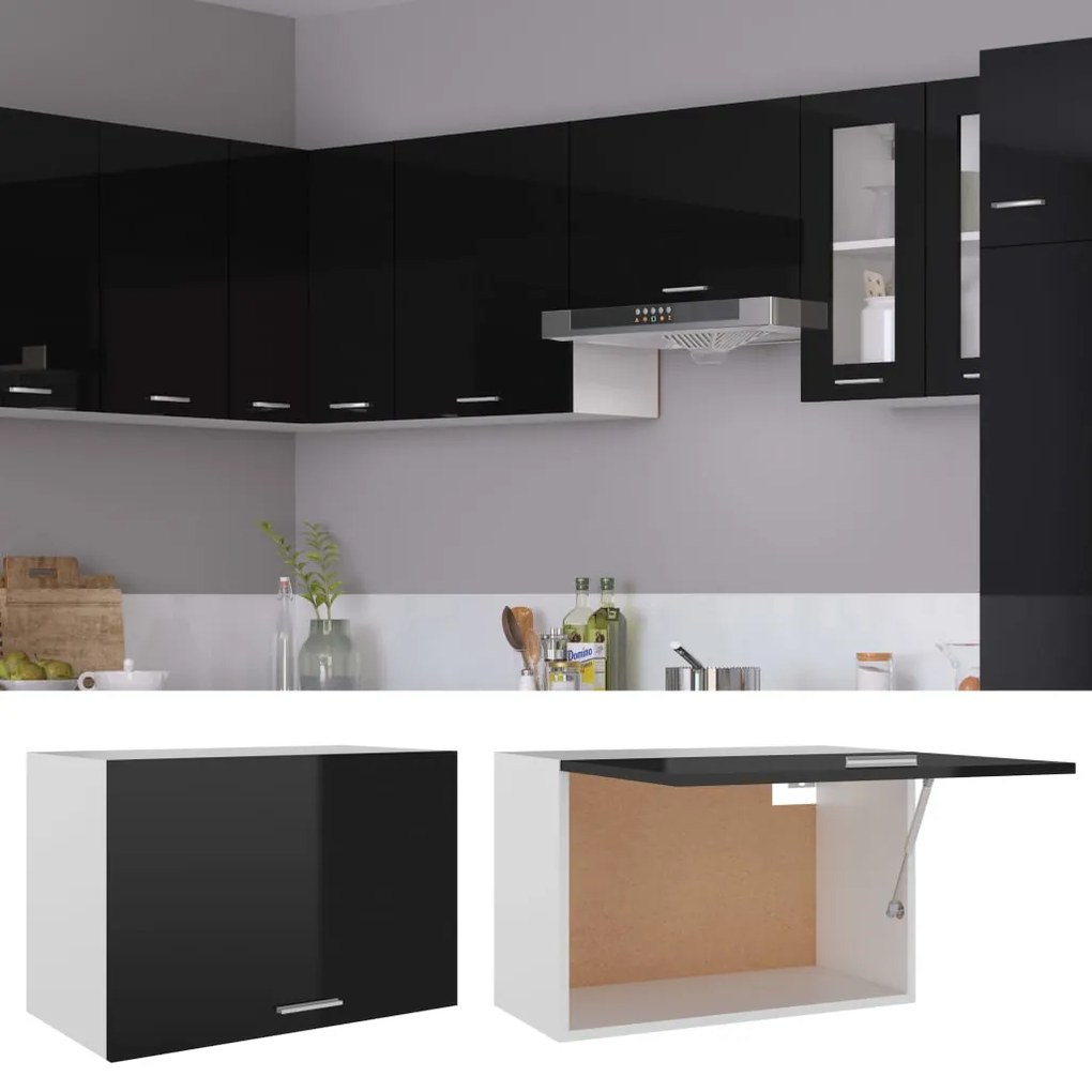 vidaXL Ντουλάπι Κρεμαστό Γυαλιστερό Μαύρο 60x31x40 εκ. Μοριοσανίδα