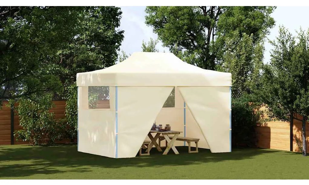 vidaXL Κιόσκι Πτυσσόμενο με 4 Πλευρικά Τοιχώματα Κρεμ 3x4 μ. Ατσάλινο