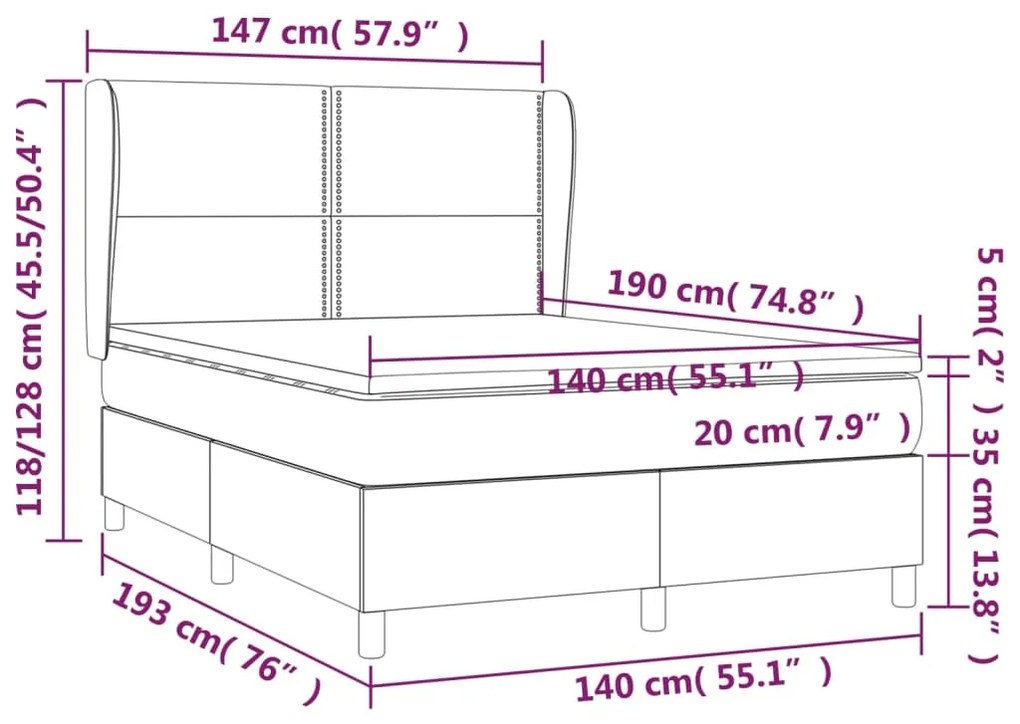 vidaXL Κρεβάτι Boxspring με Στρώμα Μαύρο 140x190εκ.από Συνθετικό Δέρμα