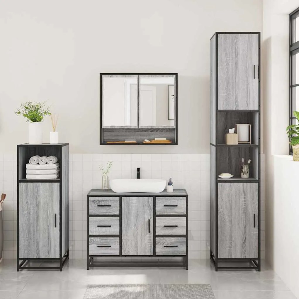 vidaXL Σετ Επίπλων Μπάνιου 3 Τεμαχίων Γκρι Sonoma Επεξεργασμένο Ξύλο