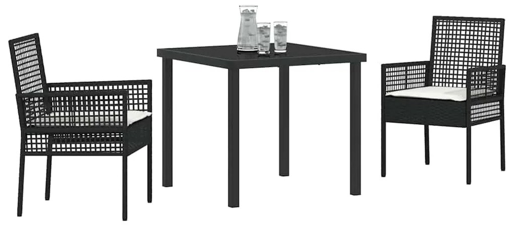vidaXL Σέτ φαγητού για κήπο με μαξιλάρι 3 pcs Μαύρο Πολυ ράταν