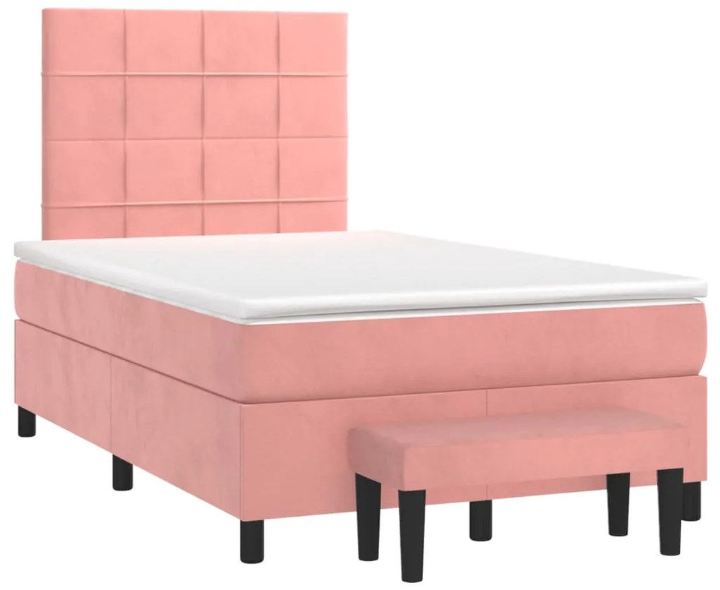 vidaXL Κρεβάτι Boxspring με Στρώμα Ροζ 120x190 εκ. Βελούδινο