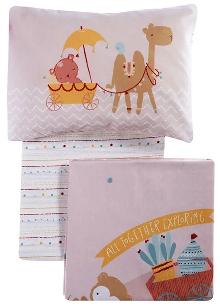 Σετ Σεντόνια Κούνιας Exploring Together Pink 2x(120x170) + 1x(30x40) - Nef-Nef Homeware