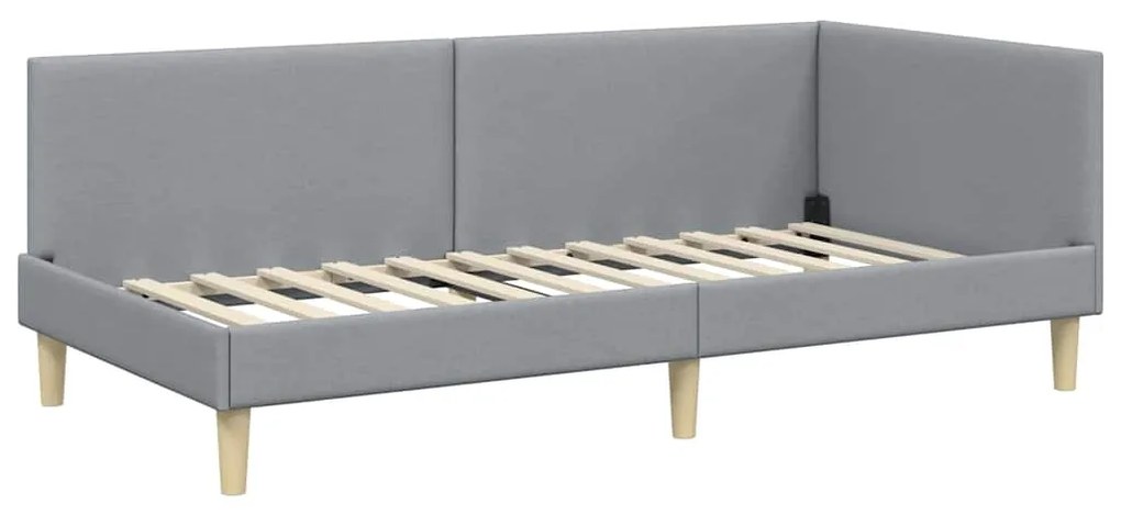 vidaXL Κρεβάτι Γωνίας Ανοιχτό γκρι 90 x 200 cm Ύφασμα και Έργο ξύλου