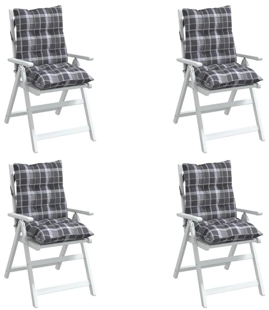 vidaXL Μαξιλάρια Καρέκλας Χαμηλή Πλάτη 4 τεμ. Γκρι Καρό Ύφασμα Oxford