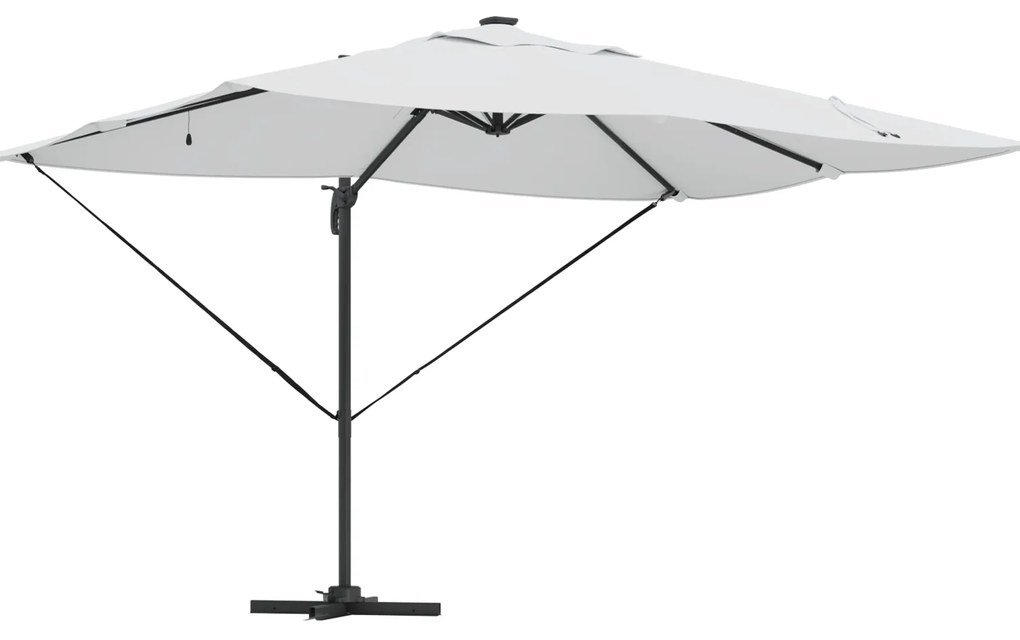 vidaXL Ομπρέλα με Βραχίονα με LED Μπεζ 352x251x265 εκ. Αλουμίνιο