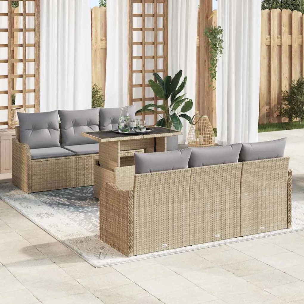 vidaXL Σετ Καναπέ Κήπου 7 pcs Μπεζ 100 x 55 x 73 εκ. Πολυ ράταν