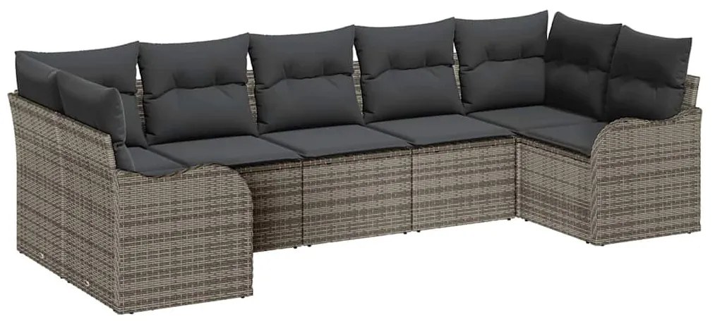vidaXL Σετ Καναπέ Κήπου με μαξιλάρι 7 pcs Γκρι Πολυ ράταν