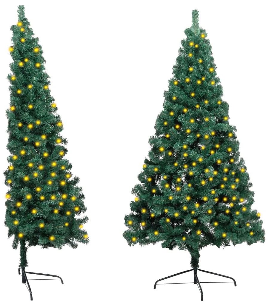 vidaXL Χριστουγεννιάτικο Δέντρο Μισό Πράσινο 180 εκ. PVC με LED & Βάση